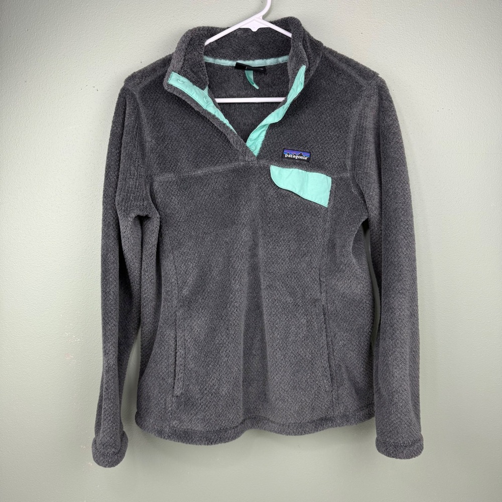 Patagonia‎ Womens Re-Tool Snap-T Fleece Pullover Grey Mint Green Size M 25442